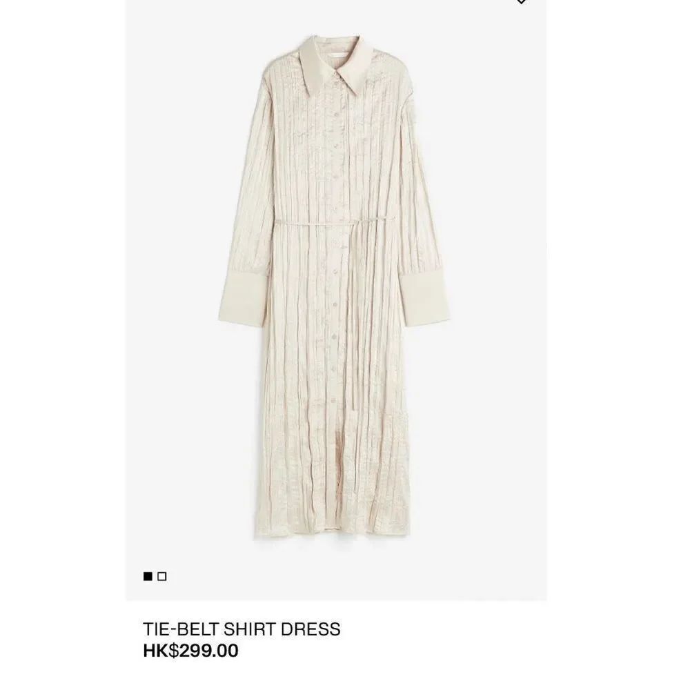 NWT H&M Champaign Maxi Tie Waist Dress Button Down Size Medium (w1)